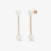 Pendientes colgante largo de oro rosa de 18K con diamante y perla