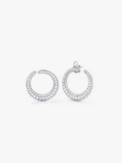 Pendientes de aro abiertos pequeños de oro blanco de 18K con pavé de diamantes