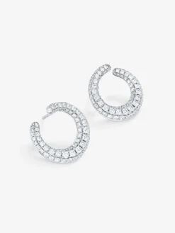 Pendientes de aro abiertos pequeños de oro blanco de 18K con pavé de diamantes