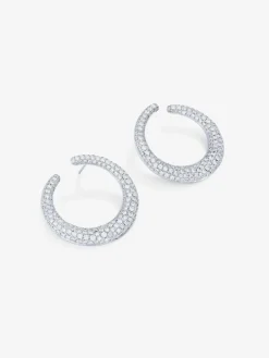 Pendientes de aro abiertos grandes de oro blanco de 18K con pavé de diamantes blancos en talla brillante de 3,9 cts