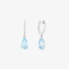 Pendientes de aro con colgante de oro blanco de 18K con topacio y diamante