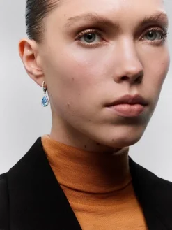 Pendientes de aro con colgante de oro blanco de 18K con topacio y diamante