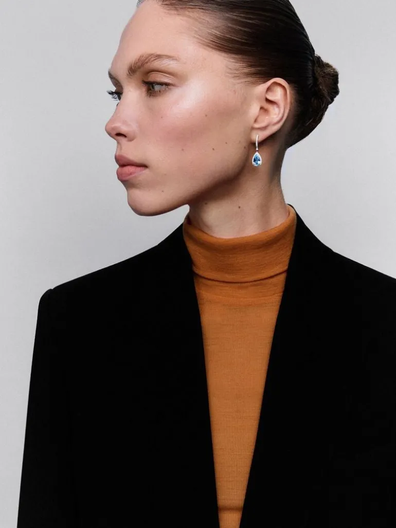 Pendientes de aro con colgante de oro blanco de 18K con topacio y diamante
