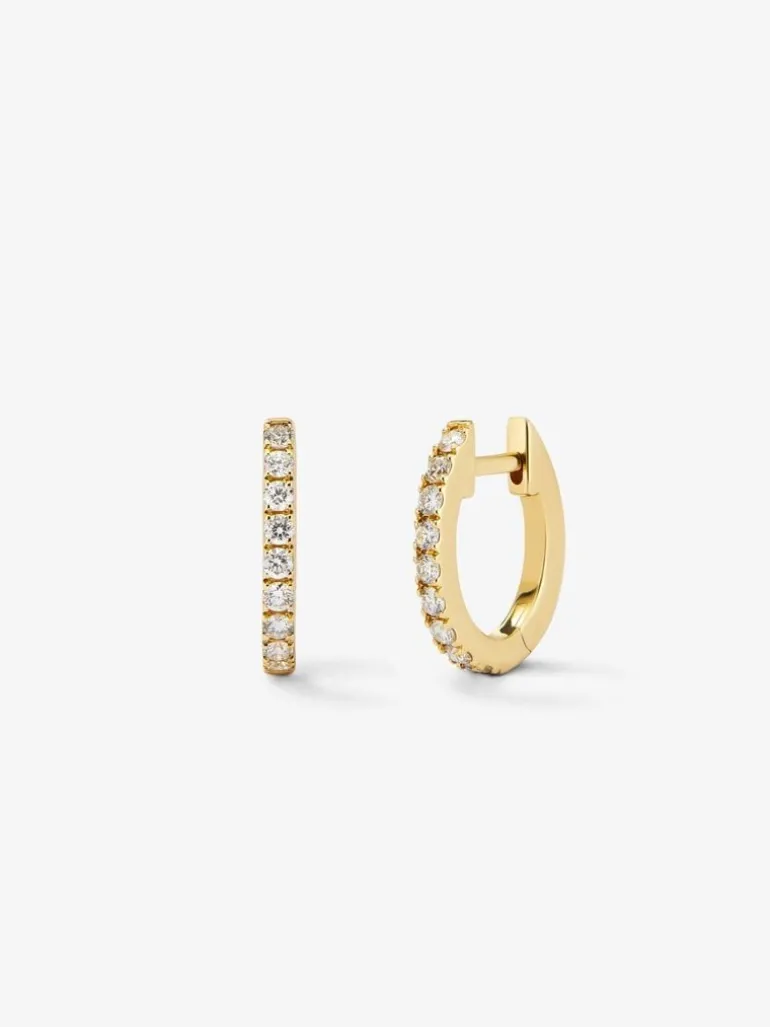 Pendientes de aro de oro amarillo de 18K con diamantes blancos en talla brillante de 0,25 cts