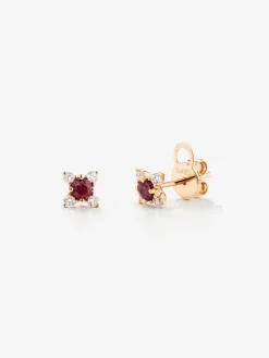 Pendientes de aro de oro rosa de 18K con 2 rubíes rojos en talla brillante con un total de 0,29 cts y 8 diamantes en talla brillante con un total de 0,17 cts