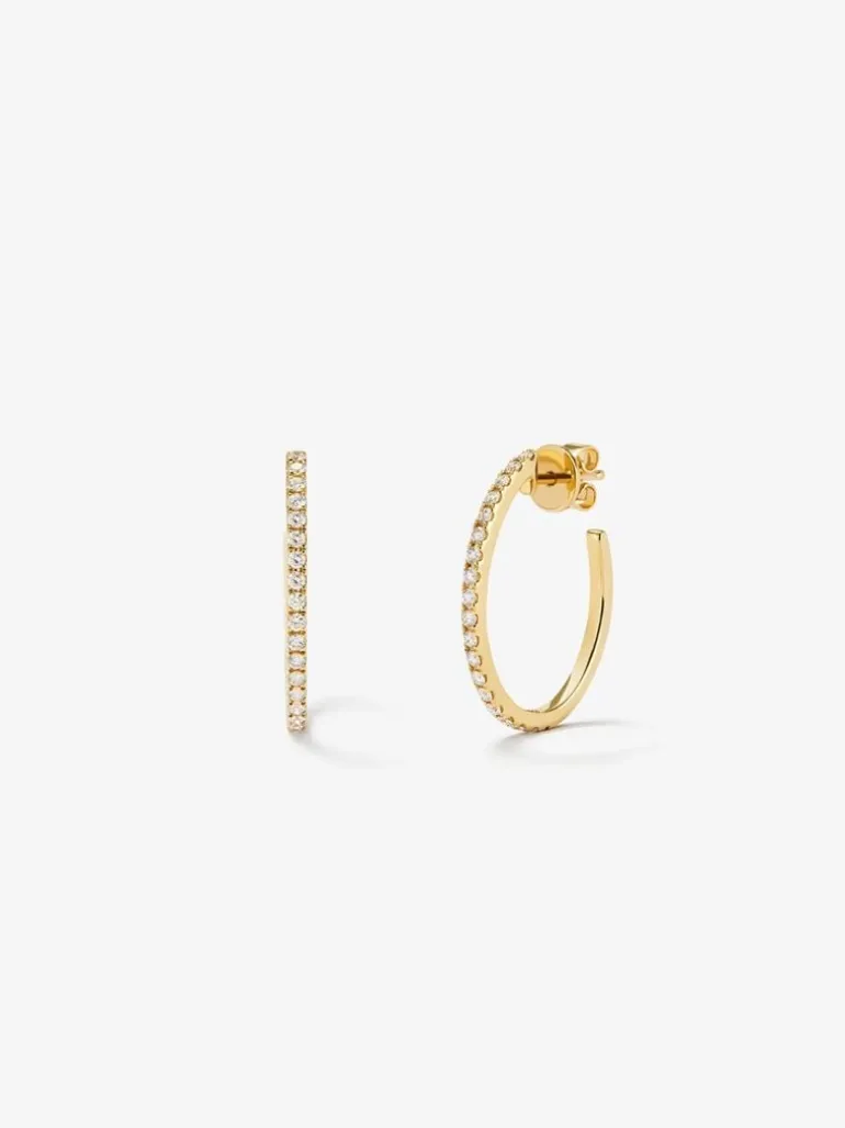 Pendientes de aro de oro amarillo de 18K con diamantes blancos en talla brillante de 0,51 cts