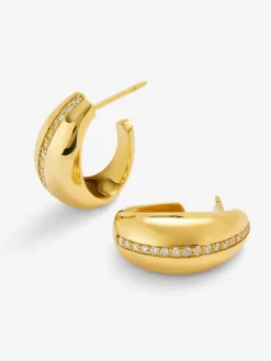 Pendientes de aro de oro amarillo de 18K con pavé de diamantes en talla brillante