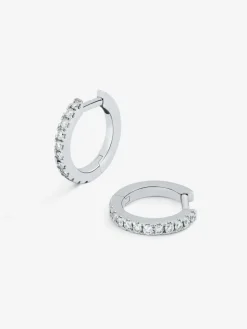 Pendientes de aro de oro blanco de 18K con 22 diamantes en talla brillante con un total de 0,13 cts