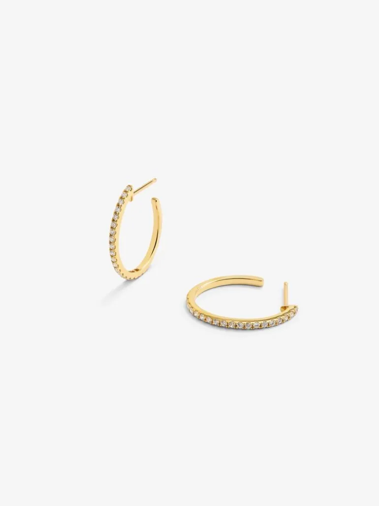 Pendientes de aro de oro amarillo de 18K con diamantes blancos en talla brillante de 0,51 cts