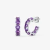 Pendientes de aro de plata 925 con 16 amatistas moradas en talla brillante con un total de 3,36 cts