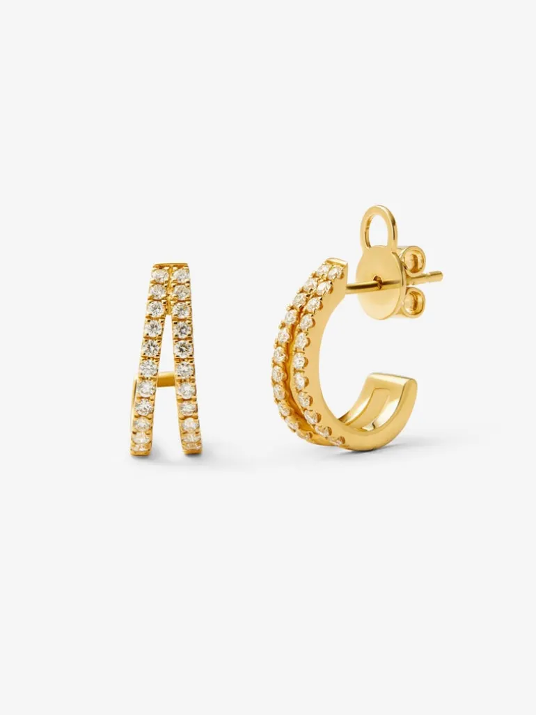 Pendientes de aro dobles de oro amarillo de 18K con 44 diamantes en talla brillante