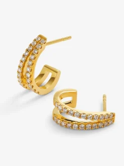 Pendientes de aro dobles de oro amarillo de 18K con 44 diamantes en talla brillante