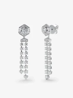 Pendientes de oro blanco de 18K con diamantes en talla brillante con un total de 1,25 cts y diamantes en talla baguette de 0,1 cts