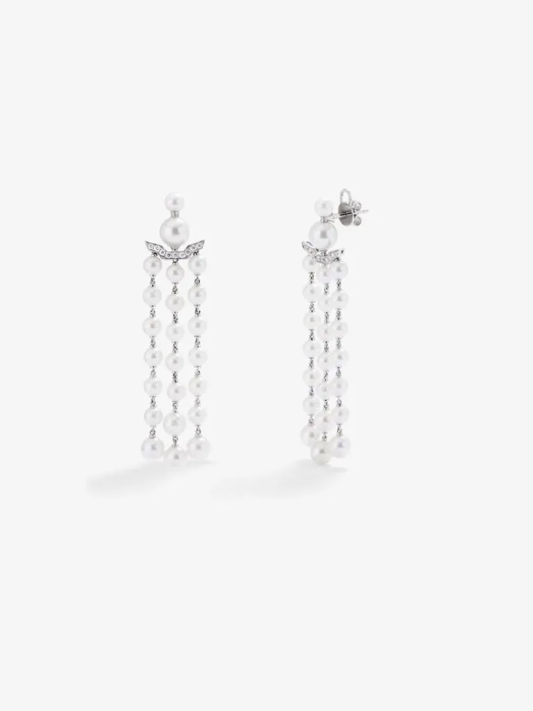 Pendientes de oro blanco con diamantes y perla Akoya