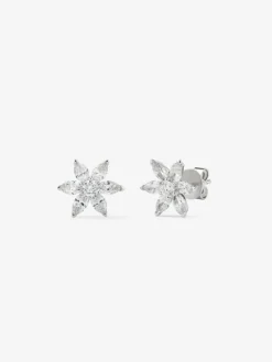 Pendientes de oro blanco de 18K con 2 diamantes en talla brillante con un total de 0,16 cts y 10 en talla marquise con un total de 1,06 cts