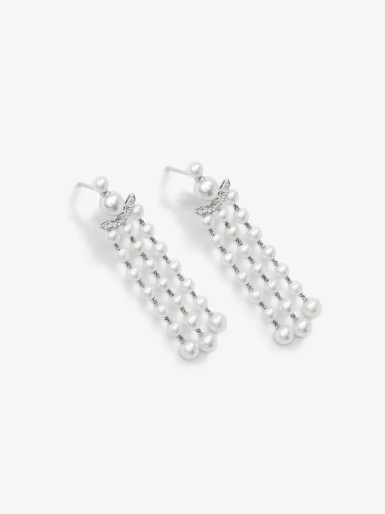 Pendientes de oro blanco con diamantes y perla Akoya