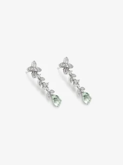 Pendientes de oro blanco de 18K con 52 diamantes en talla brillante con un total de 0,95 cts y amatistas verdes en talla pera