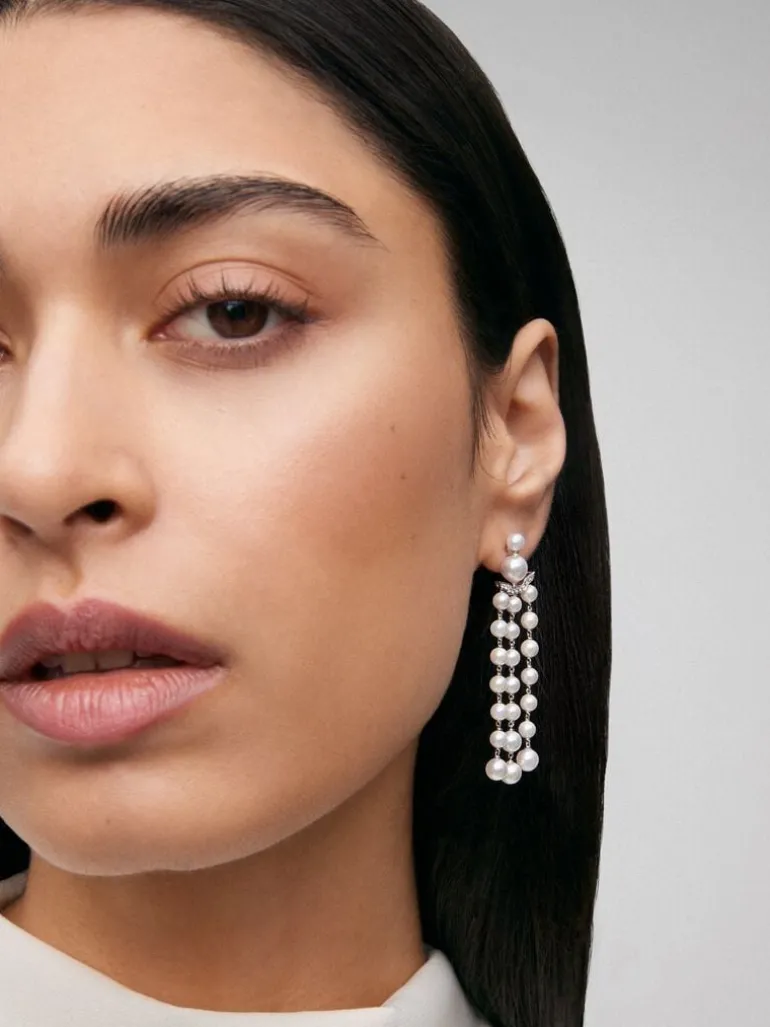 Pendientes de oro blanco con diamantes y perla Akoya