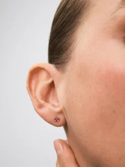 Pendientes de oro rosa de 18K con pavé de zafiros rosas en talla brillante con un total de 0,17 cts