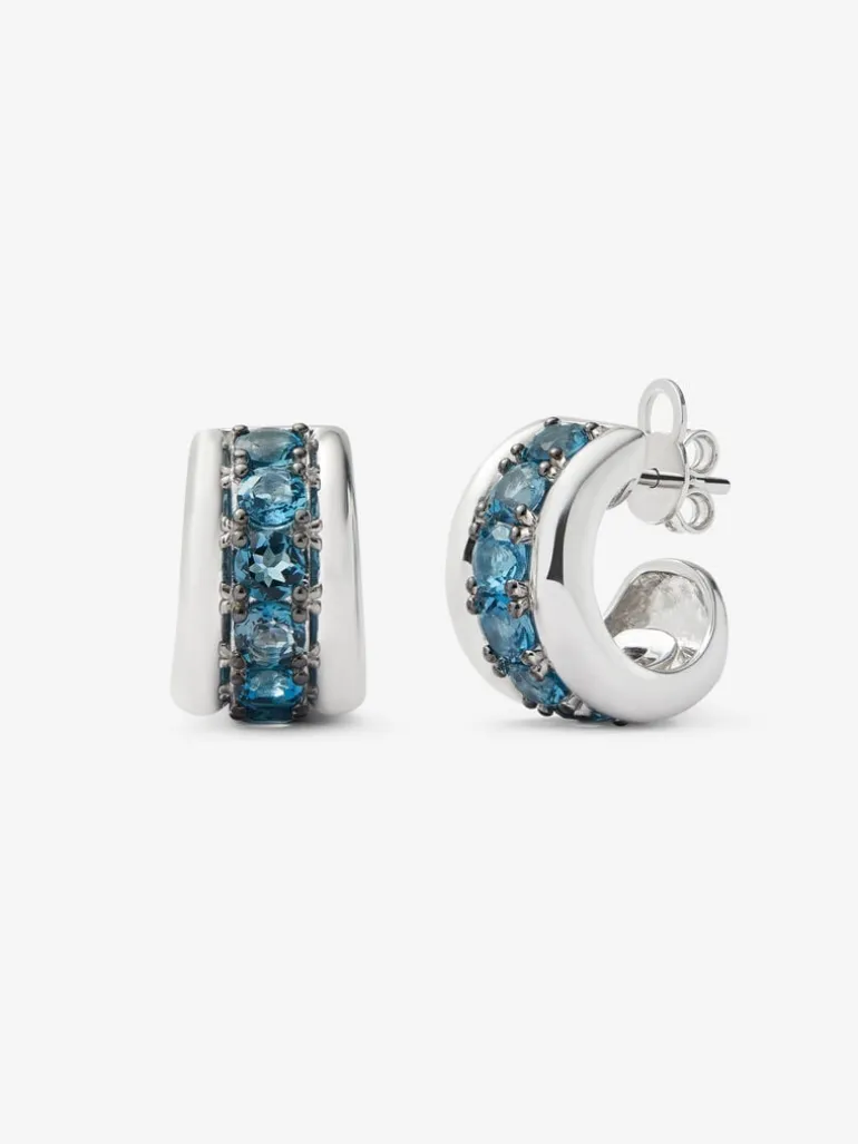 Pendientes de plata 925 con pavé de topacios azul london en talla brillante