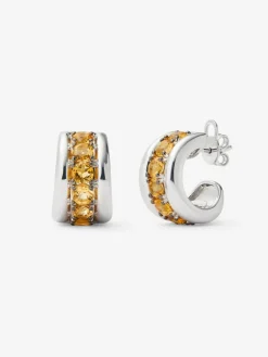 Pendientes de plata 925 con pavé de cuarzos citrinos en talla brillante