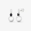 Pendientes de plata 925 con 2 espinelas negras en talla brillante y perlas akoya de 8,5mm