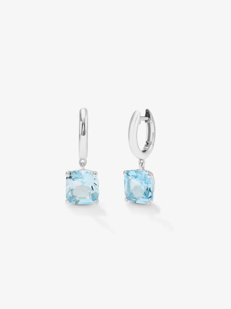Pendientes de plata 925 con 2 topacios azul sky en talla cushion