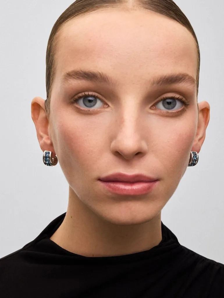 Pendientes de plata 925 con pavé de topacios azul london en talla brillante