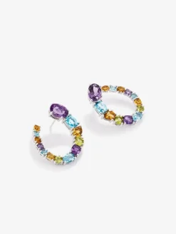 Pendientes de plata 925 con amatistas moradas, peridotos verdes, topacios azul swiss y cuarzos citrinos