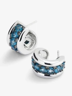 Pendientes de plata 925 con pavé de topacios azul london en talla brillante