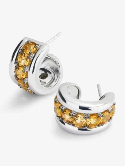 Pendientes de plata 925 con pavé de cuarzos citrinos en talla brillante