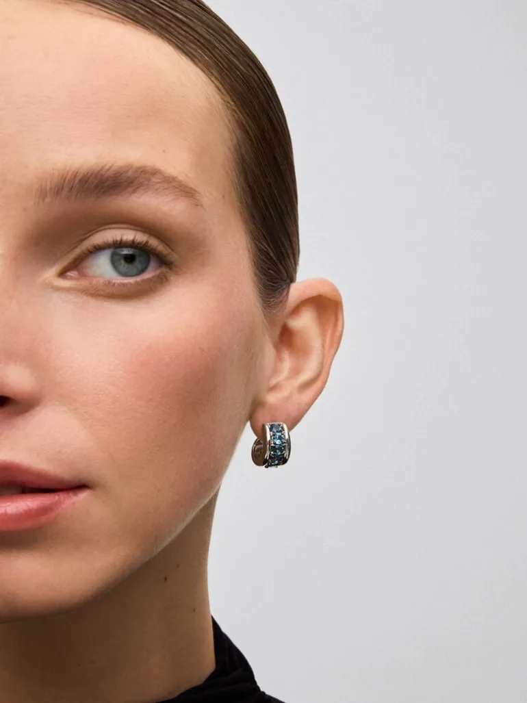 Pendientes de plata 925 con pavé de topacios azul london en talla brillante