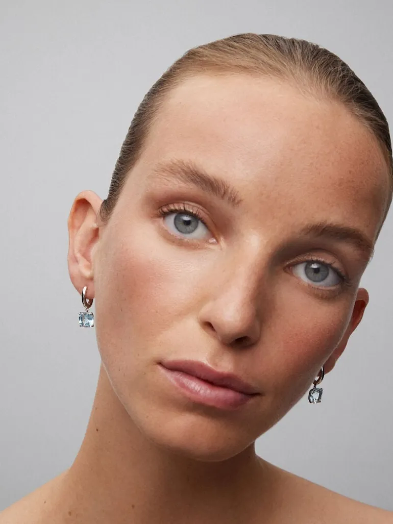 Pendientes de plata 925 con 2 topacios azul sky en talla cushion