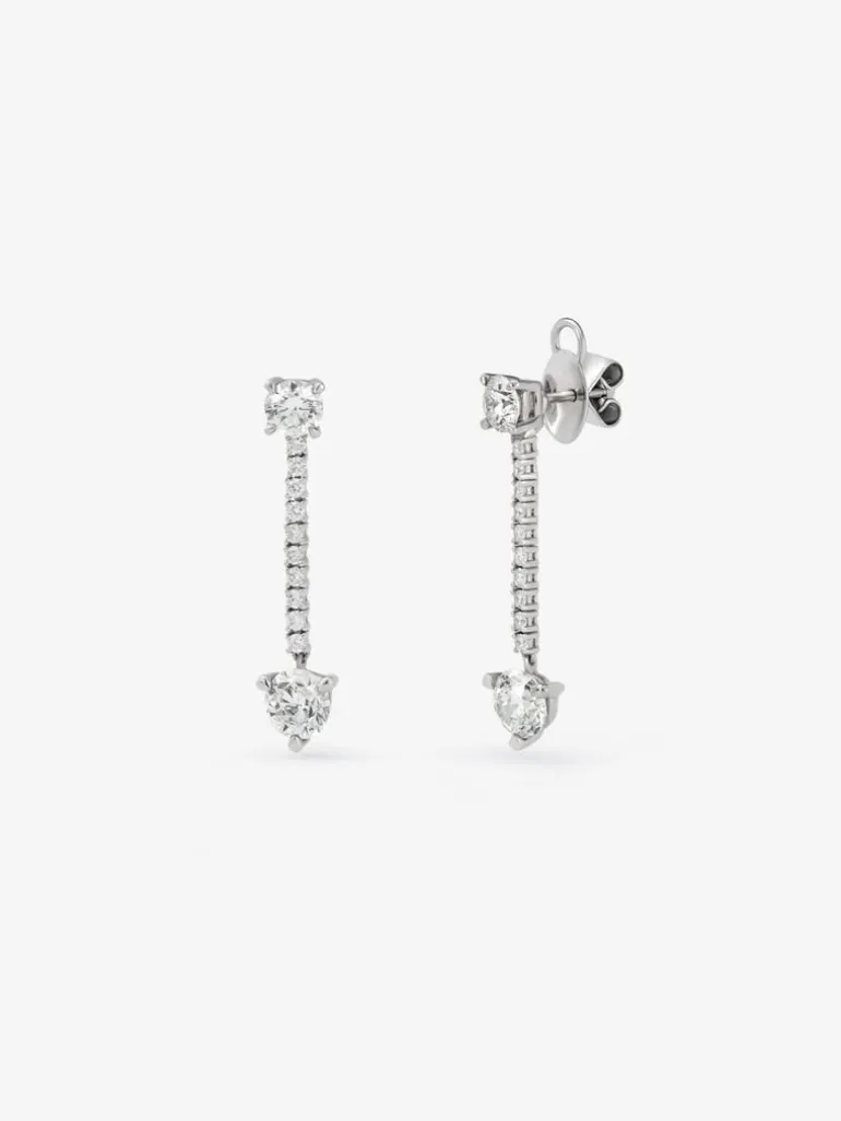 Pendientes desmontables de oro blanco de 18K con diamantes blancos en talla brillante de 3,42 cts