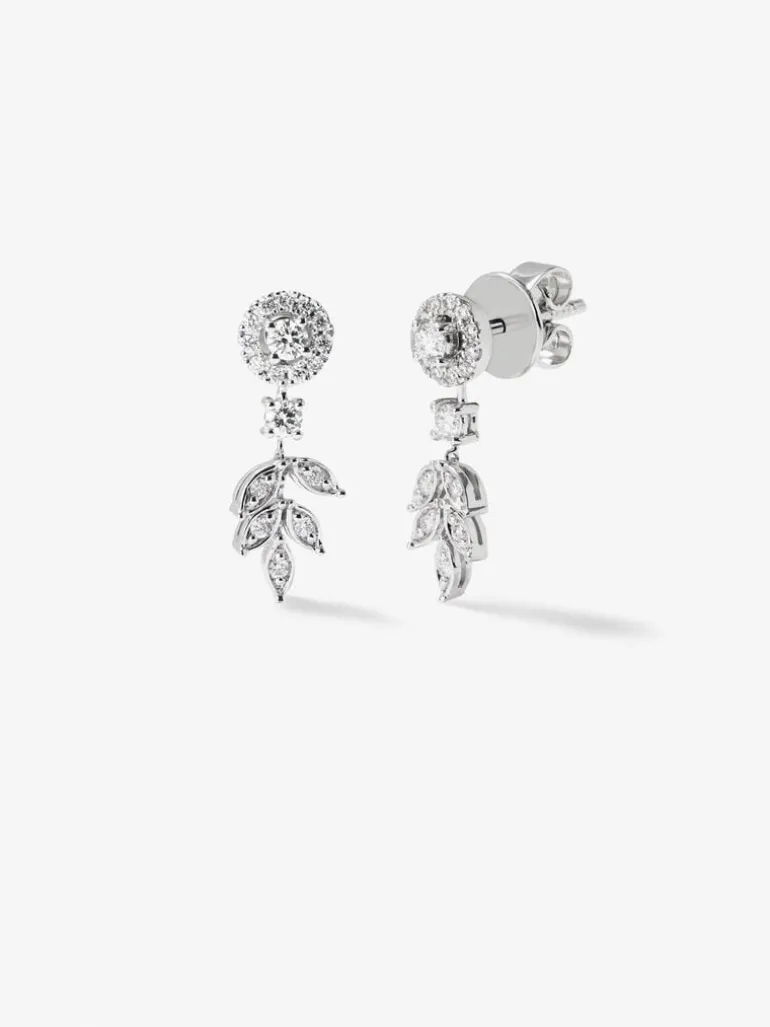 Pendientes desmontables de oro blanco de 18K con diamantes blancos en talla brillante y baguette de 1,31 cts