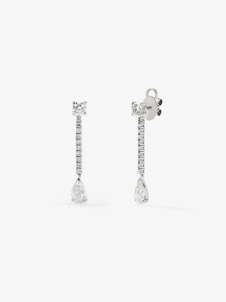 Pendientes desmontables de oro blanco de 18K con diamantes blancos en talla pera y brillante de 3,23 cts