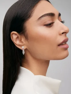 Pendientes desmontables de oro blanco de 18K con diamantes blancos en talla brillante de 0,2 cts