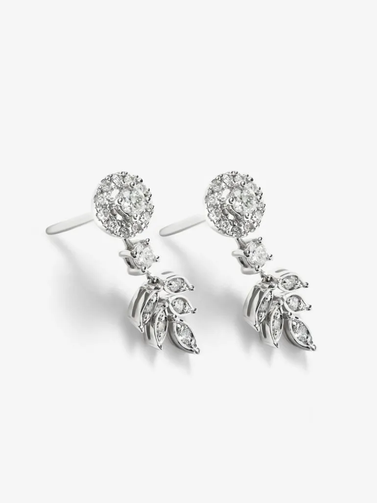 Pendientes desmontables de oro blanco de 18K con diamantes blancos en talla brillante y baguette de 1,31 cts