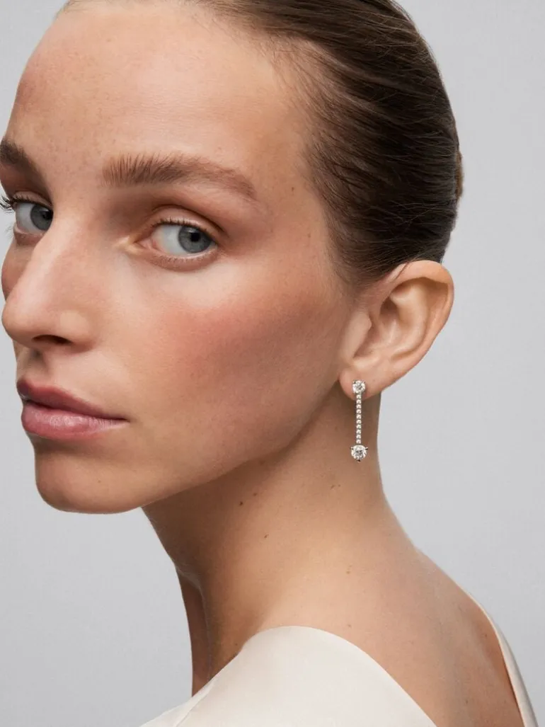 Pendientes desmontables de oro blanco de 18K con diamantes blancos en talla brillante de 3,42 cts