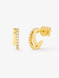 Pendientes doble aro de oro amarillo de 18K con diamantes