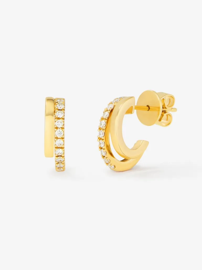 Pendientes doble aro de oro amarillo de 18K con diamantes