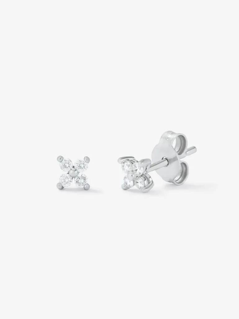 Pendientes flor de oro blanco de 18K con diamantes