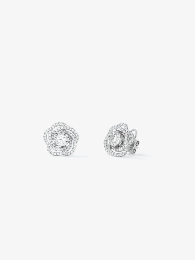 Pendientes flor de oro blanco de 18K con diamantes