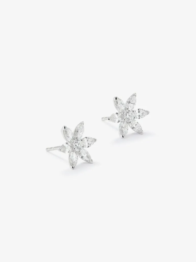 Pendientes flor de oro blanco de 18K con diamantes