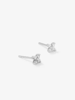 Pendientes flor de oro blanco de 18K con diamantes