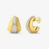 Pendientes gallonados de oro blanco y amarillo de 18K con pavé de diamantes en talla brillante con un total de 0,65 cts