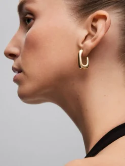 Pendientes grandes de aro de oro amarillo de 18K con diamantes en talla brillante de 0,05 cts
