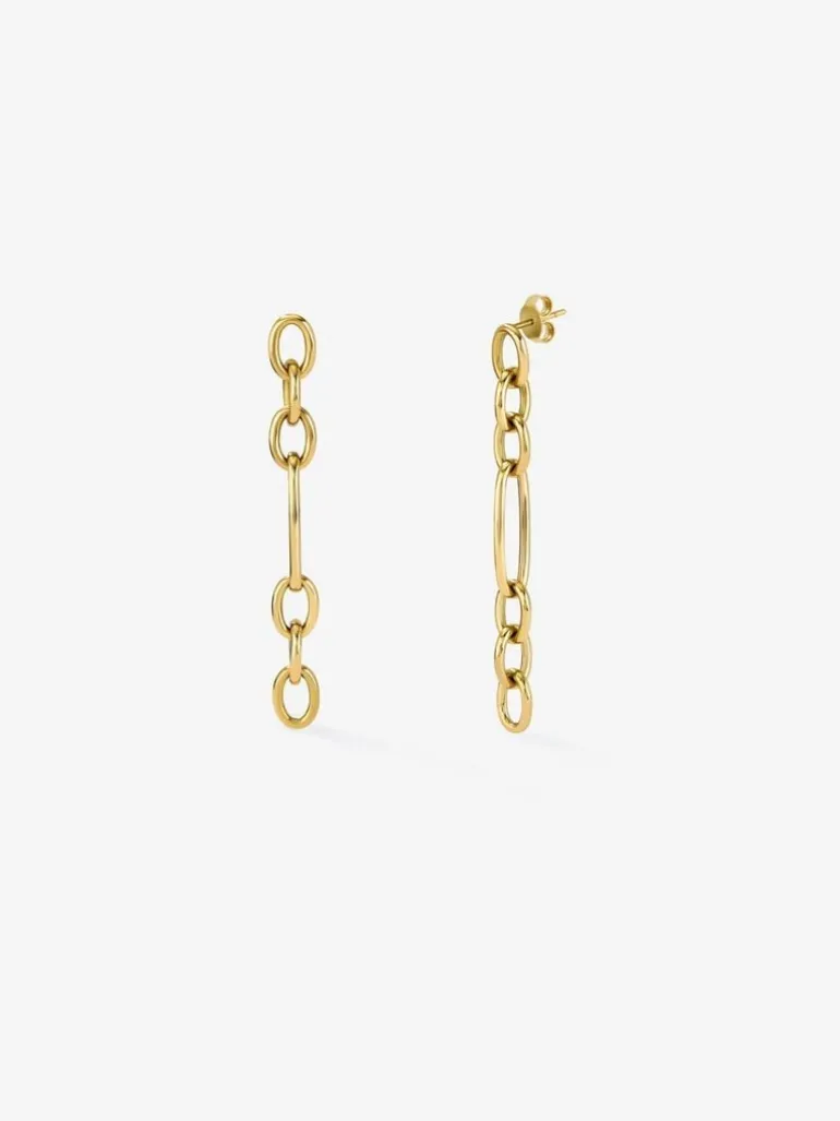 Pendientes largos de eslabones forza de oro amarillo de 18K
