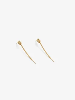 Pendientes largos de oro amarillo de 18K con diamantes blancos en talla brillante de 0,5 cts y forma de nudo