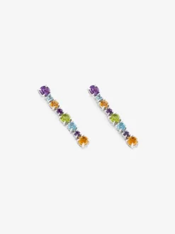 Pendientes largos de plata 925 con gemas multicolor
